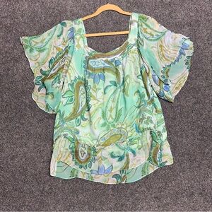 Boho Paisley Silk Sheer Blouse flowy turquoise teal beach natural fibers mermaid